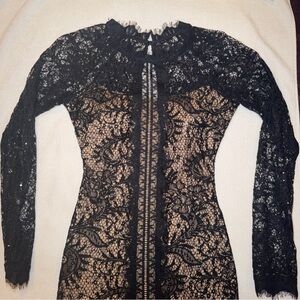 Sequin Hearts Black Lace Nude Lined Sparkly Dress